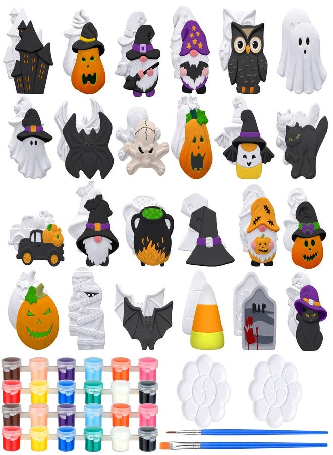 WinnerWhy 24 Sets Halloween DIY Painting Kits with Unpainted Ceramic Pumpkin Ghost Bat Skull Gnome Witch Hat Black Cat for Activity Art Projects Halloween Gifts Party Decor - Image 1
